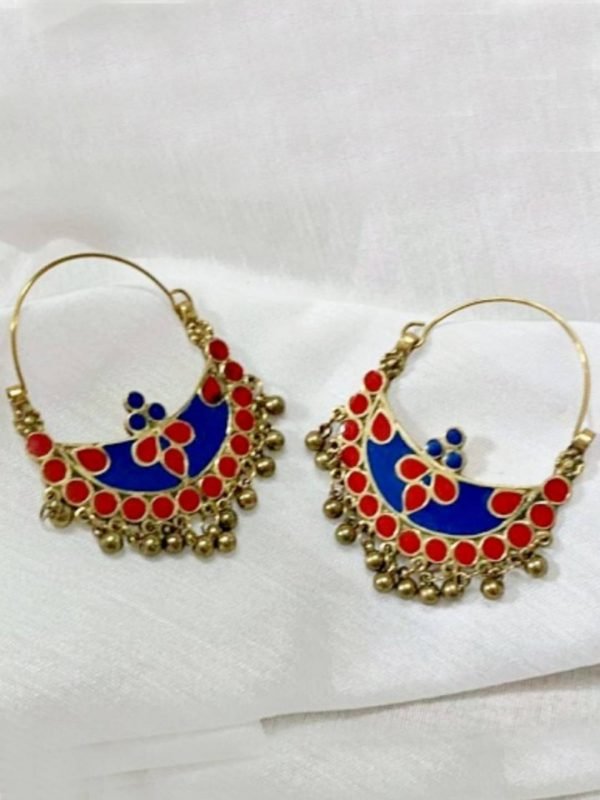 Red Blue Crescent Shaped Hoop Earrings