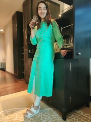 Sea Green Mirror Embroidery Kurti