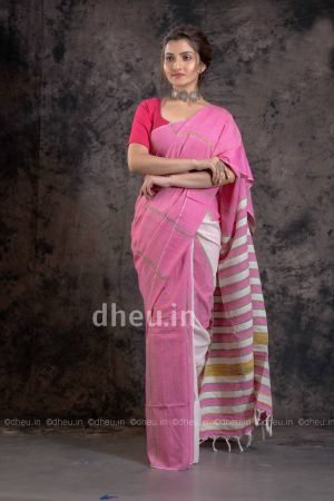 Pink Khes Handloom Pure Cotton Saree