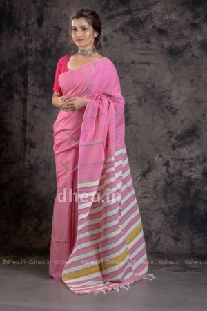 Pink Khes Handloom Pure Cotton Saree