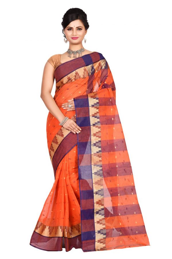 orange cotton tant sari