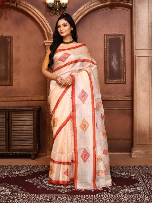 Muga tussar silk jamdani saree