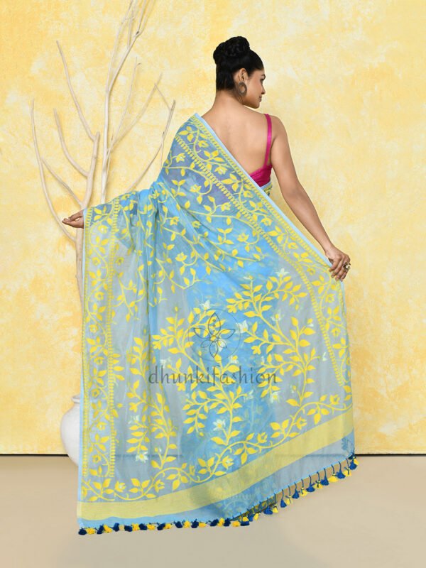 sky blue jamdani saree