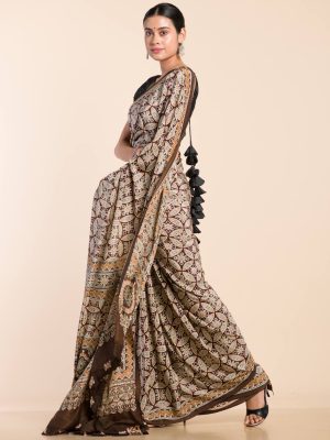 Brown Azrakh Modal Silk Saree