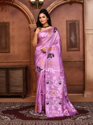 Purple Tussar Jamdani Saree