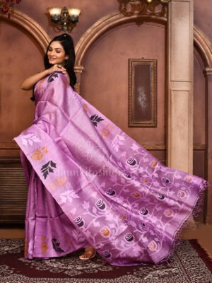 Purple Tussar Jamdani Saree