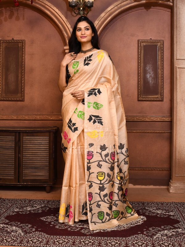 Beige tussar jamdani saree