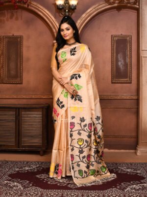 Beige Tussar Jamdani Saree