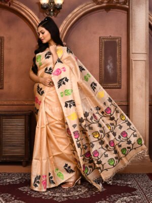 Beige Tussar Jamdani Saree