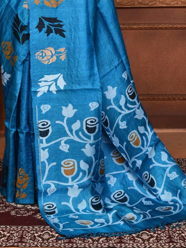 Blue tussar silk jamdani saree