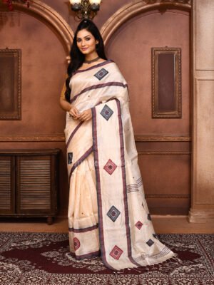 Cream Tussar Jamdani Saree