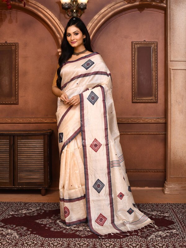 offwhite tussar silk jamdani saree