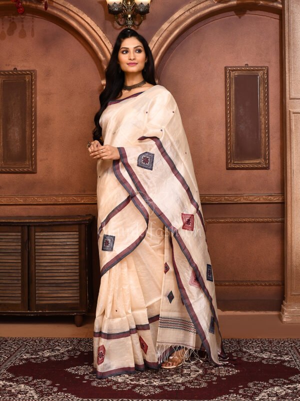 offwhite tussar silk jamdani saree