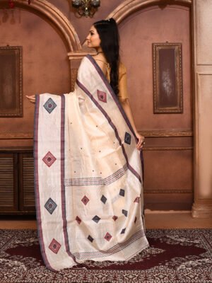 Cream Tussar Jamdani Saree