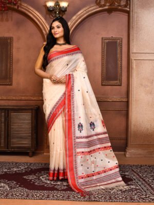 Offwhite Tussar Jamdani Saree