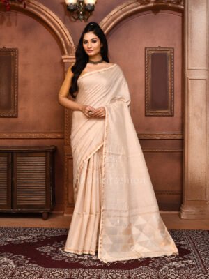 Beige Tussar Jamdani Saree