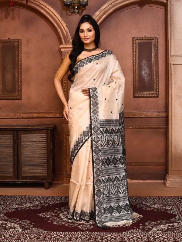 Cream tussar silk jamdani saree