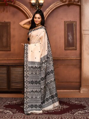 Off White Tussar Jamdani Saree