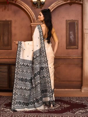 Off White Tussar Jamdani Saree