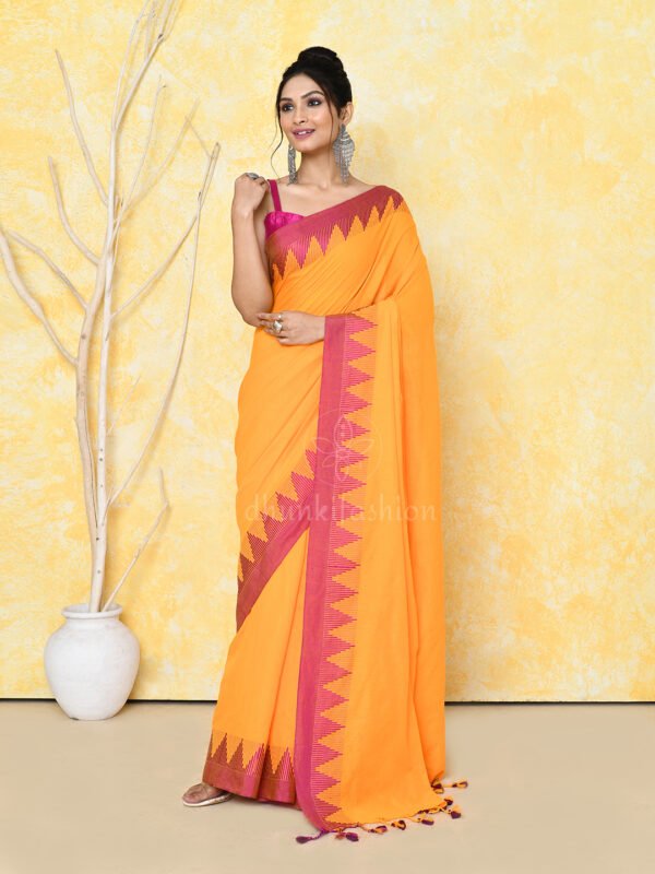 Orange pure cotton saree