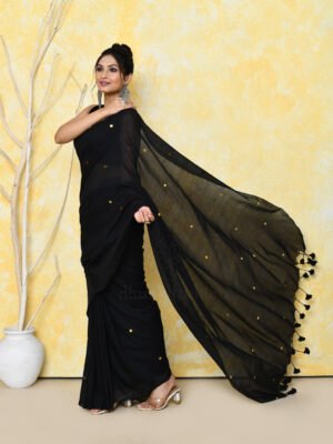 Black Cotton Sequin Saree