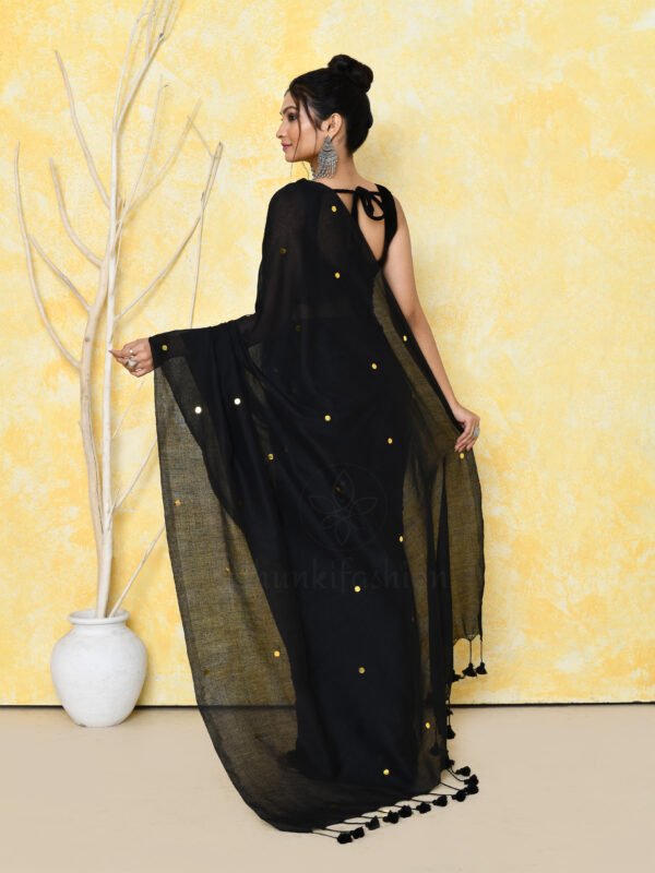 Black pure cotton saree with sequin work