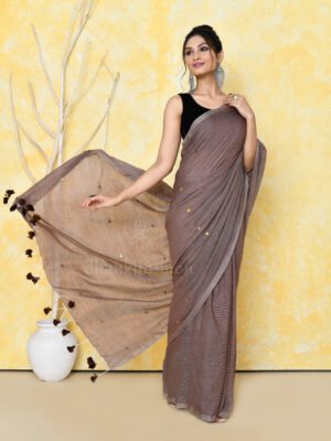 Brown Sequin Cotton Saree