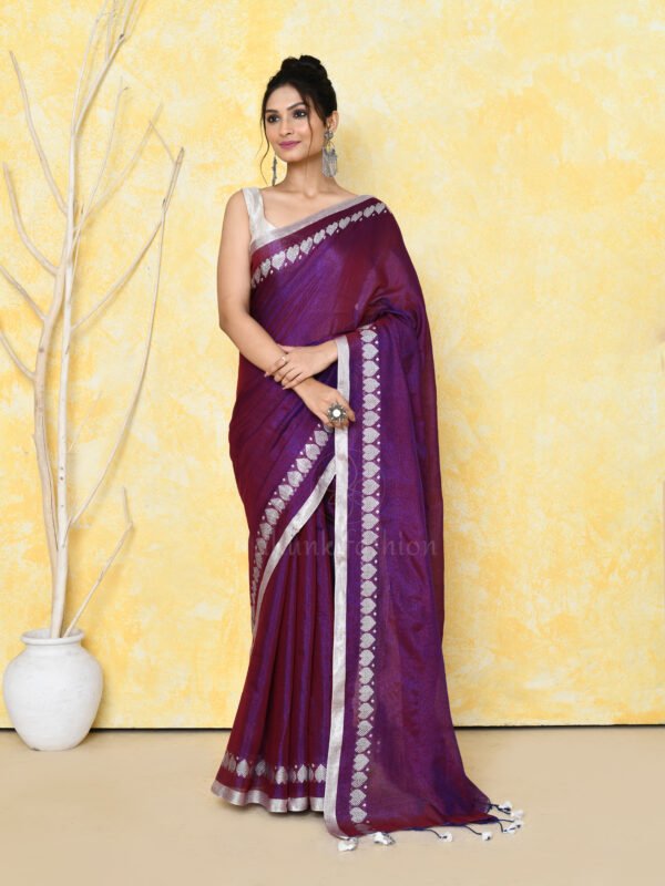 Purple tissue saree with zari work