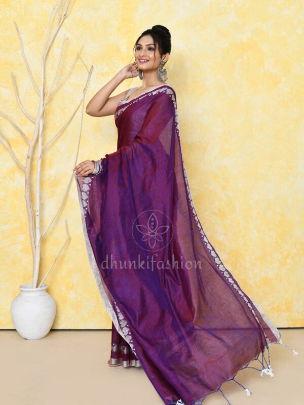 Purple tissue saree with zari work