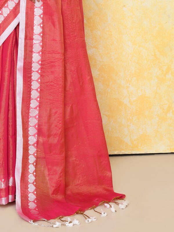 red zari tissue saree