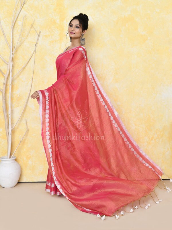 red zari tissue saree