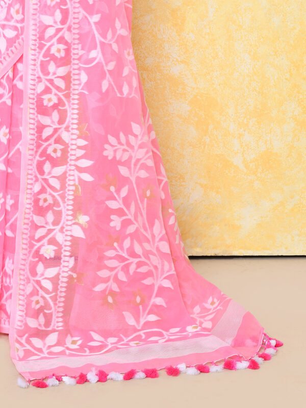 Pink jamdani saree