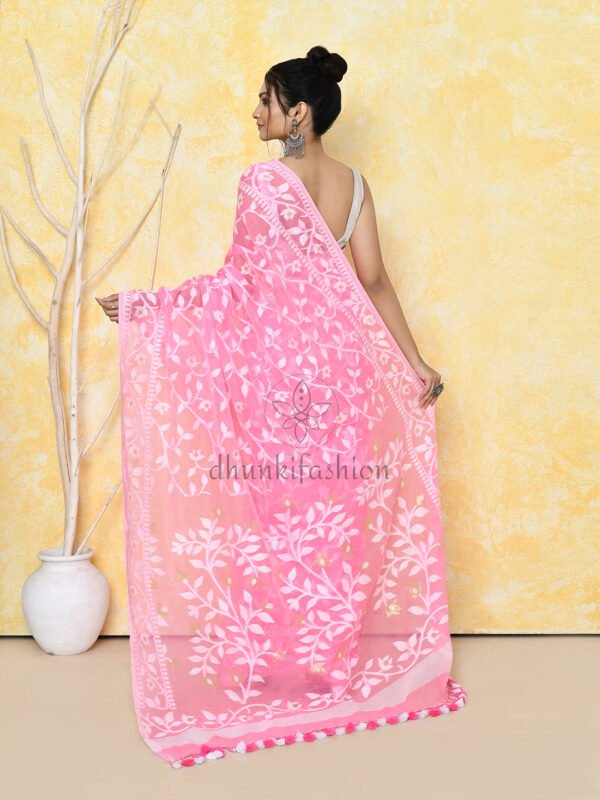 Pink jamdani saree