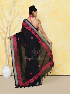 Black Applique Cotton Saree