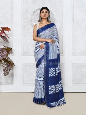 Blue Block Printed Saree