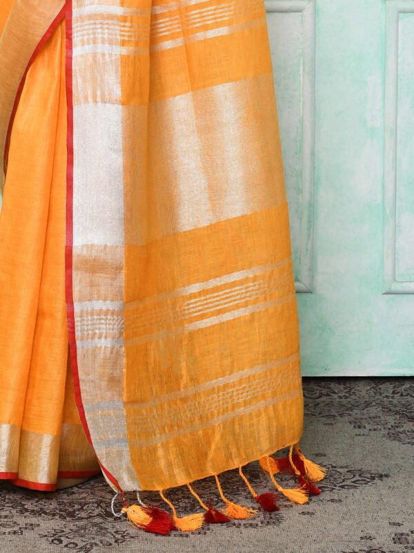 orange pure linen saree