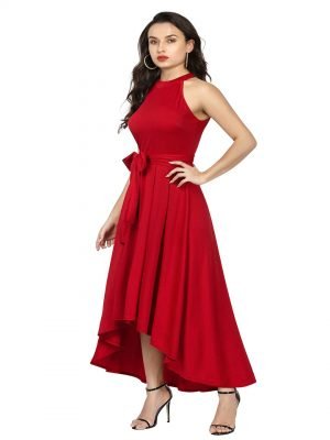 Deep Red Halter Neck Gown