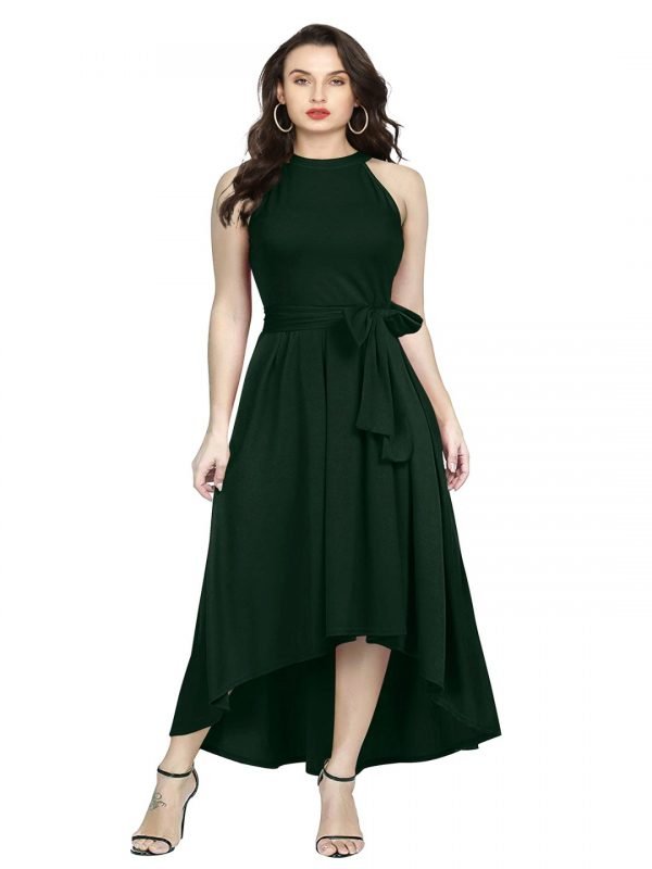 Designer high low green party gown