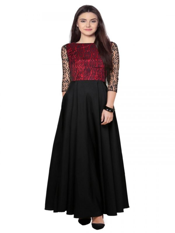 Maroon party lace gown