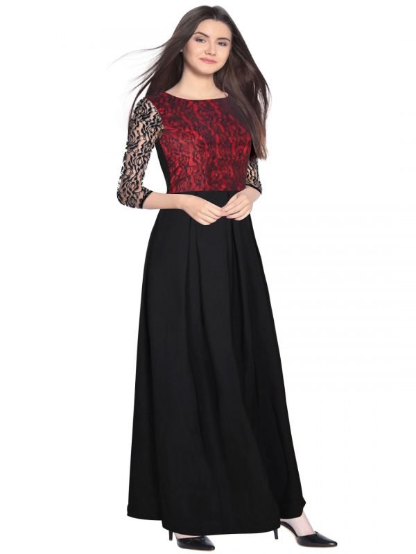 Maroon Lace Gown - Image 2