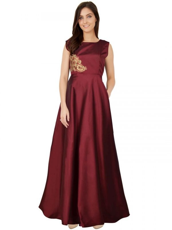 Maroon taffeta gown