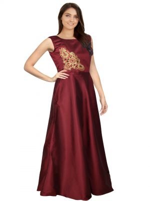 Maroon Taffeta Gown