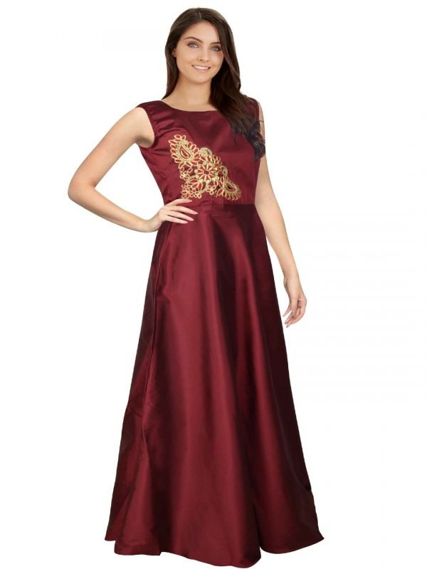 Maroon Taffeta Gown - Image 2