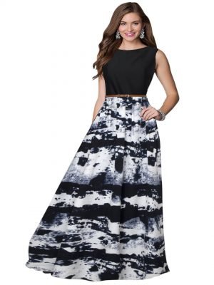 Black Printed Crepe Gown