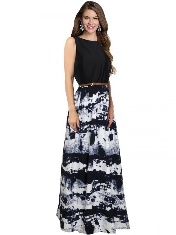 Black Printed Crepe Gown - Image 3