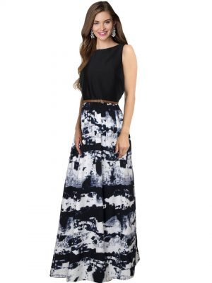 Black Printed Crepe Gown