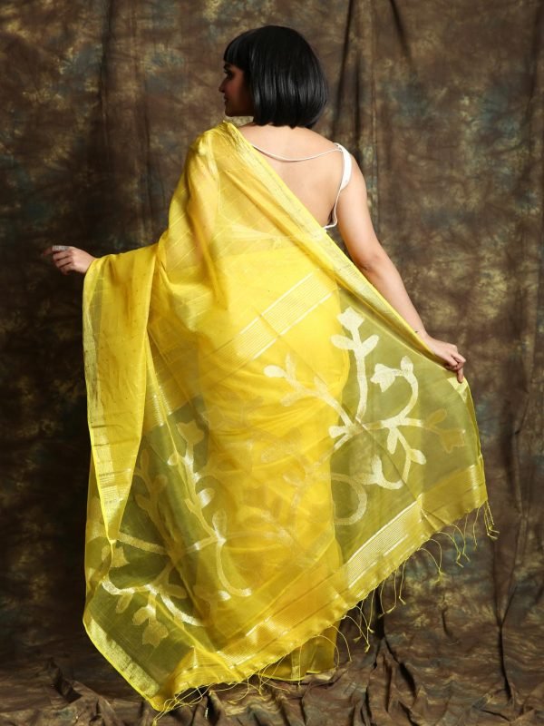 Yellow Resham Sequine Saree