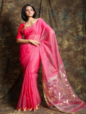 Light Pink Resham Sequin Saree