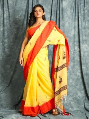 Yellow Handloom Stripes Saree