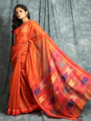 Orange Temple Design Saree